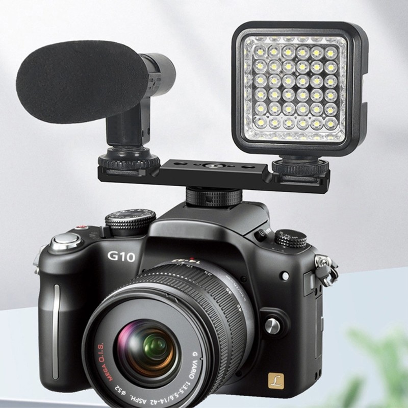 Compactly Metal Brackets Double Cold Shoe Mount For Microphone LED Light Strobe