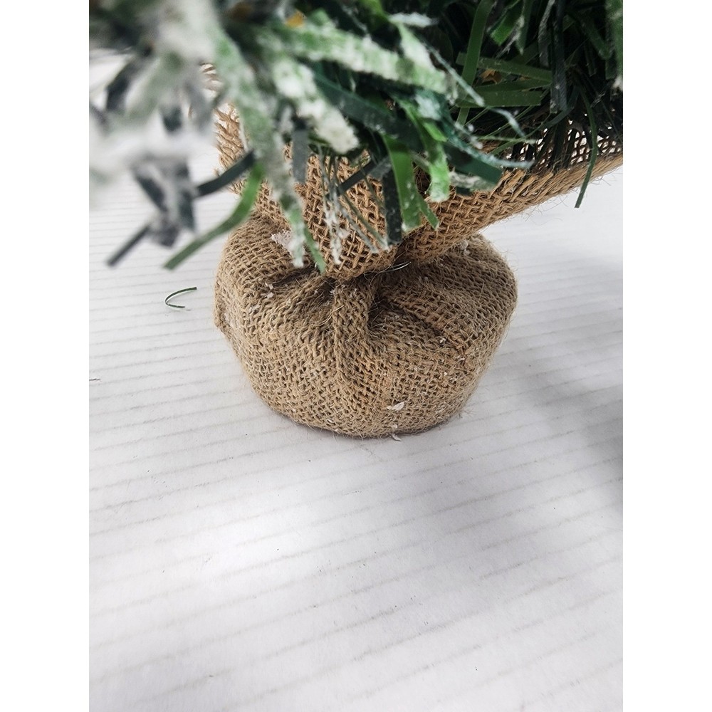 Mini Snow Flocked Christmas Tree with LED Lights Burlap Base