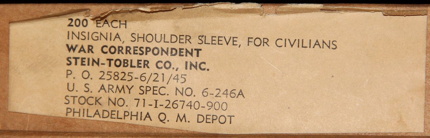 NICE, ORIGINAL WWII WAR CORRESPONDENT PATCH ON KHAKI TWILL, 1945 DATED