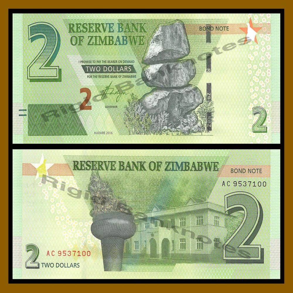Zimbabwe 2 Dollars, 2016/2017 P-99 Bond Note New Design Unc