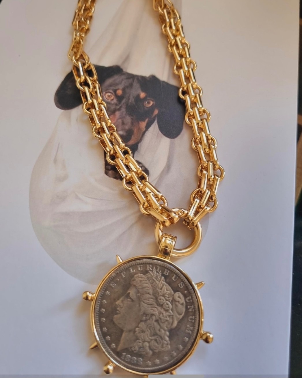 Gold Coin Medallion Necklace: Vintage Style, Gold-Plated Chain.