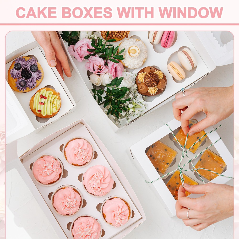 18 Pcs 8 x 8 x 5 Inch Cake Boxes with Window, Black