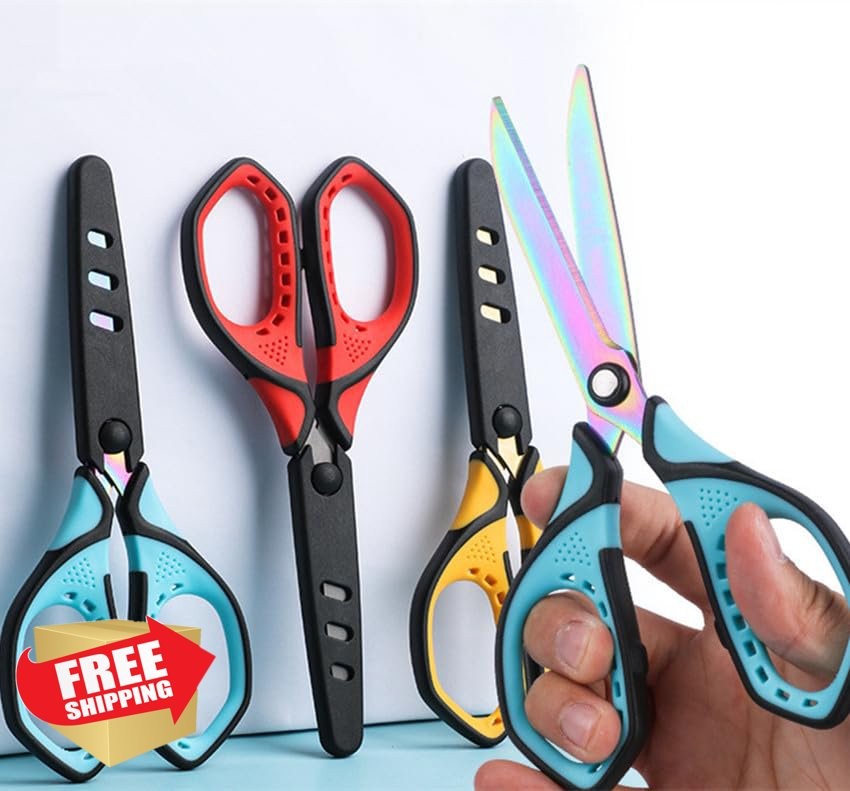 SoftGrip Titanium Non-Stick Scissors Blue Rainbow Fabric Craft