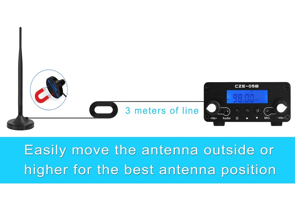 AZWang 1000FT Long Range FM Transmitter Stereo Mini Radio Station for Church...
