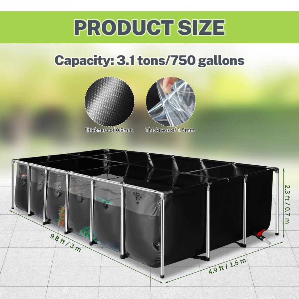 KOI Aquarium Tank Above Ground Fish Pond 750 Gal Foldable Canvas Fish Pool Pond