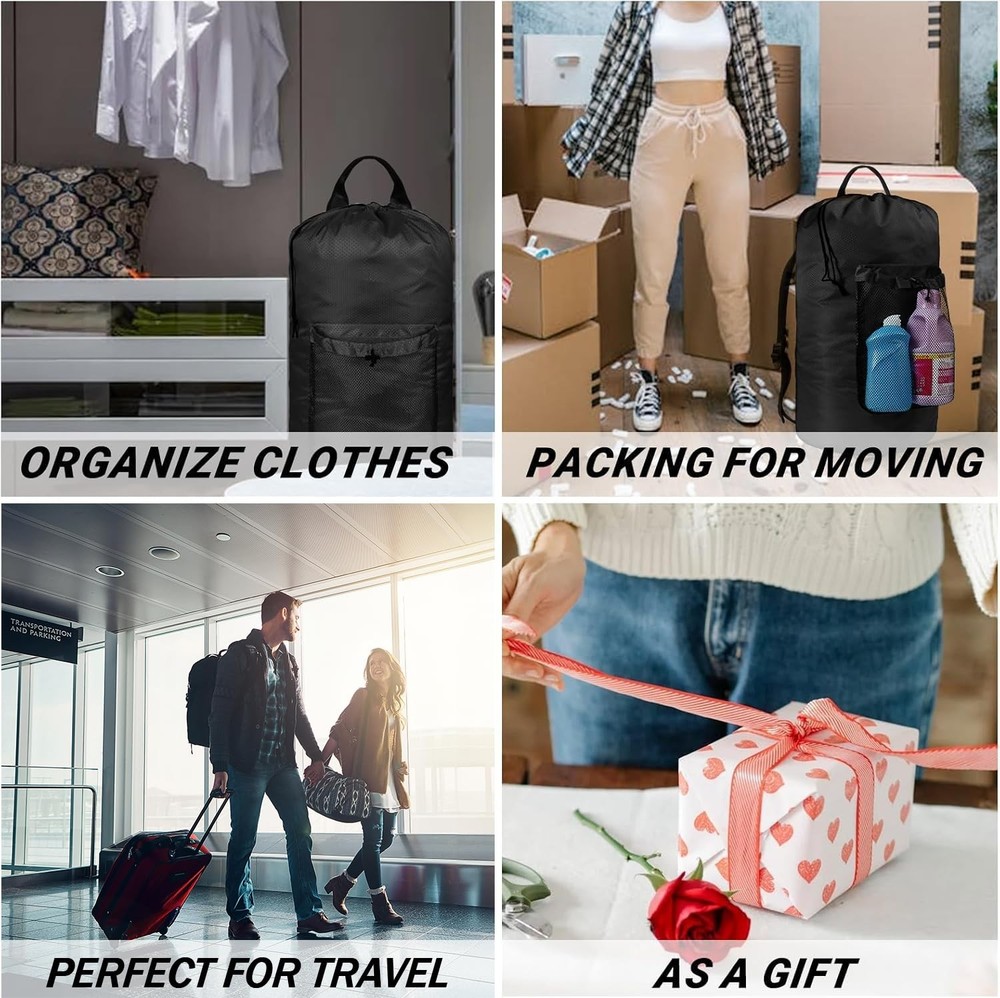 Laundry Bag Backpack with Shoulder Straps and Mesh Pocket Laundry Backpack La...