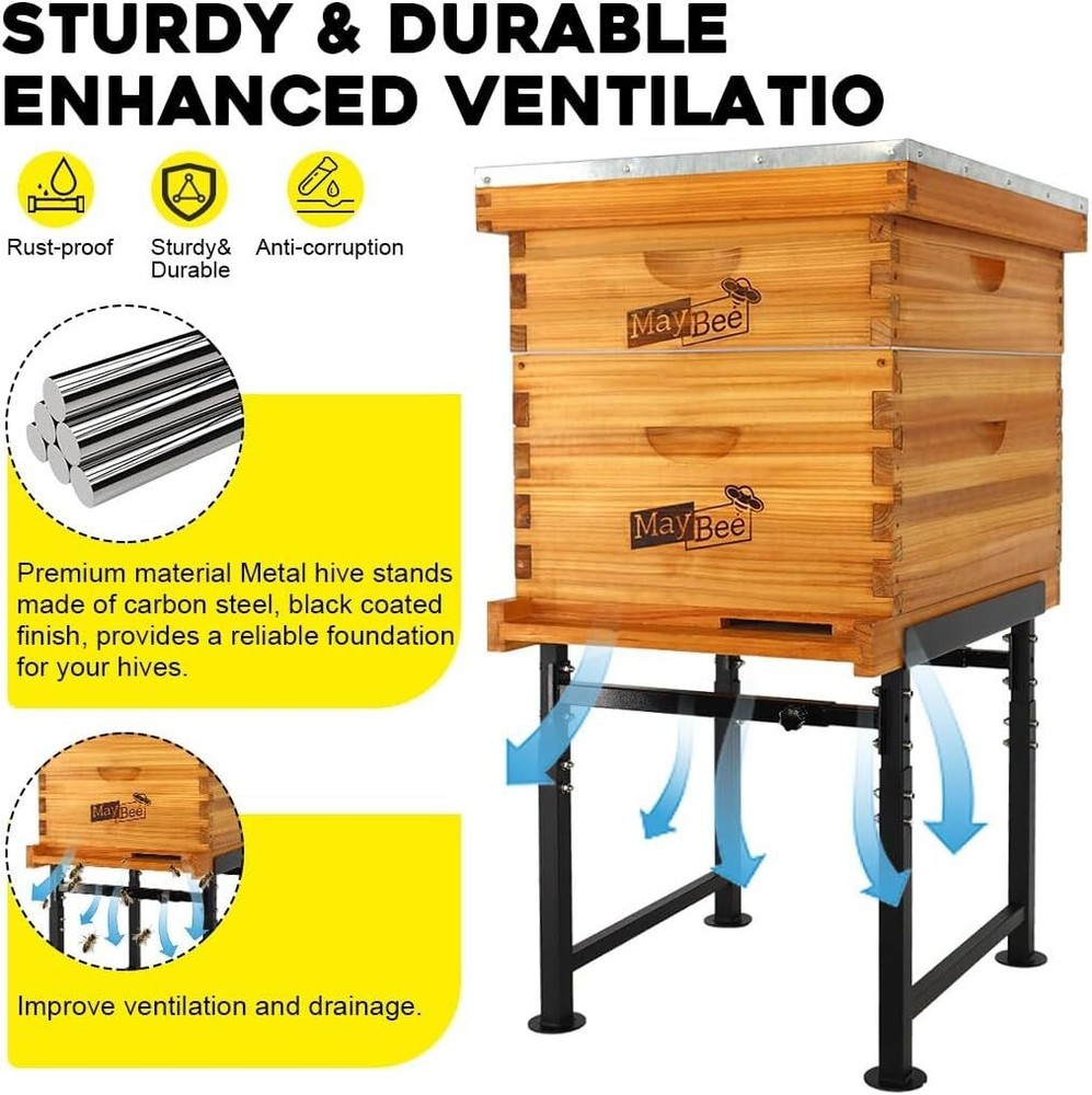 Metal Bee Hive Stand Adjustable Height Width Bee Hive Frame Stand 𝐃𝐮𝐫𝐚𝐛𝐥𝐞