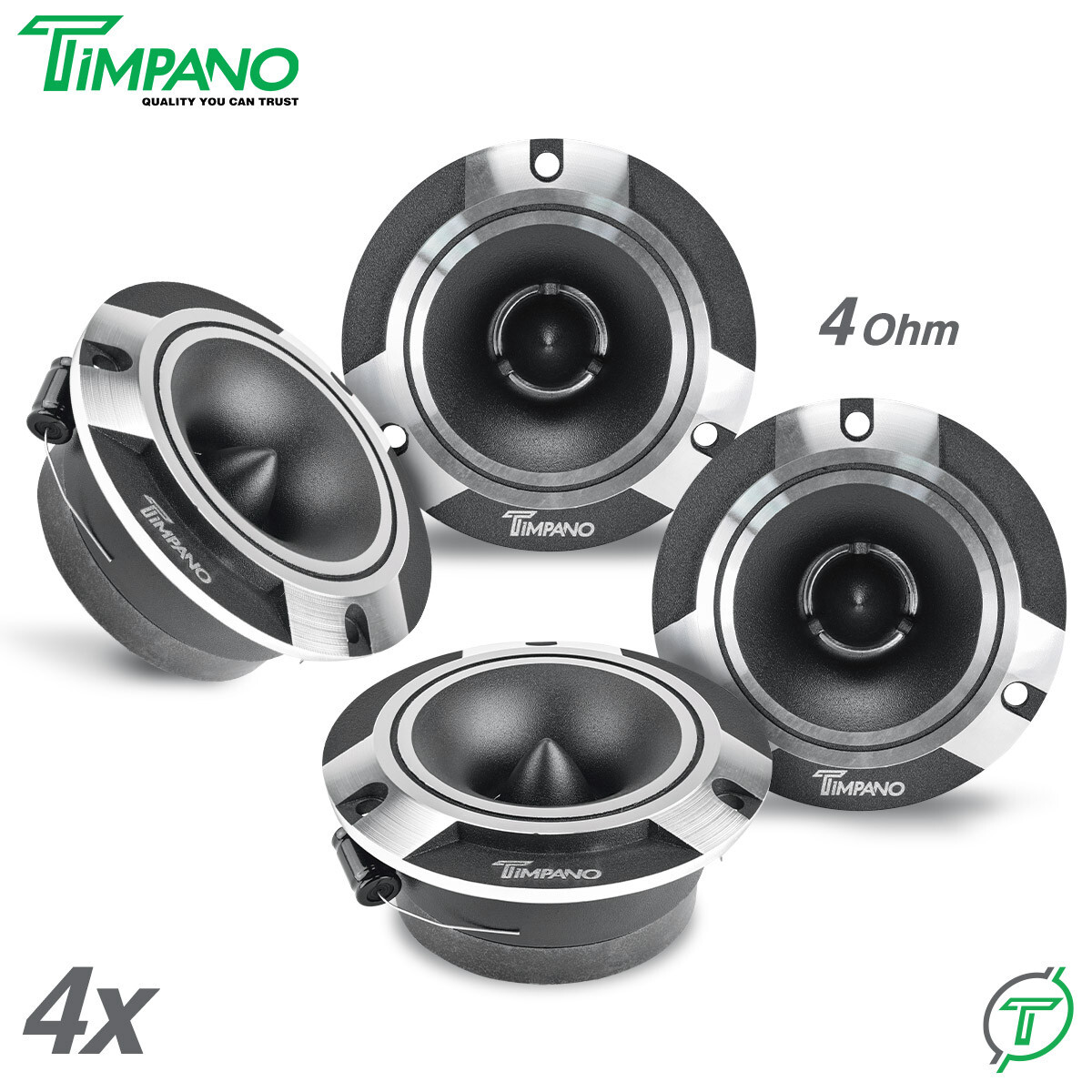 4x Timpano 1200 Watt Car Audio Bullet Tweeters TPT-ST2 CHROME 3.85" Shallow 4Ohm