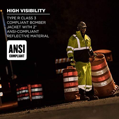 High Visibility Reflective Winter Bomber Jacket Black Bottom ANSI Compliant E...