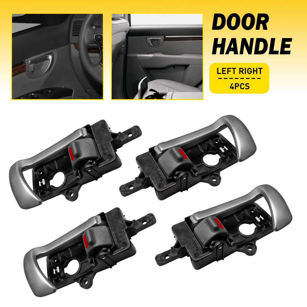 4pcs Interior Door Handle For 2007 Hyundai 2008-2012 Santa Fe Silver Plastic EOA