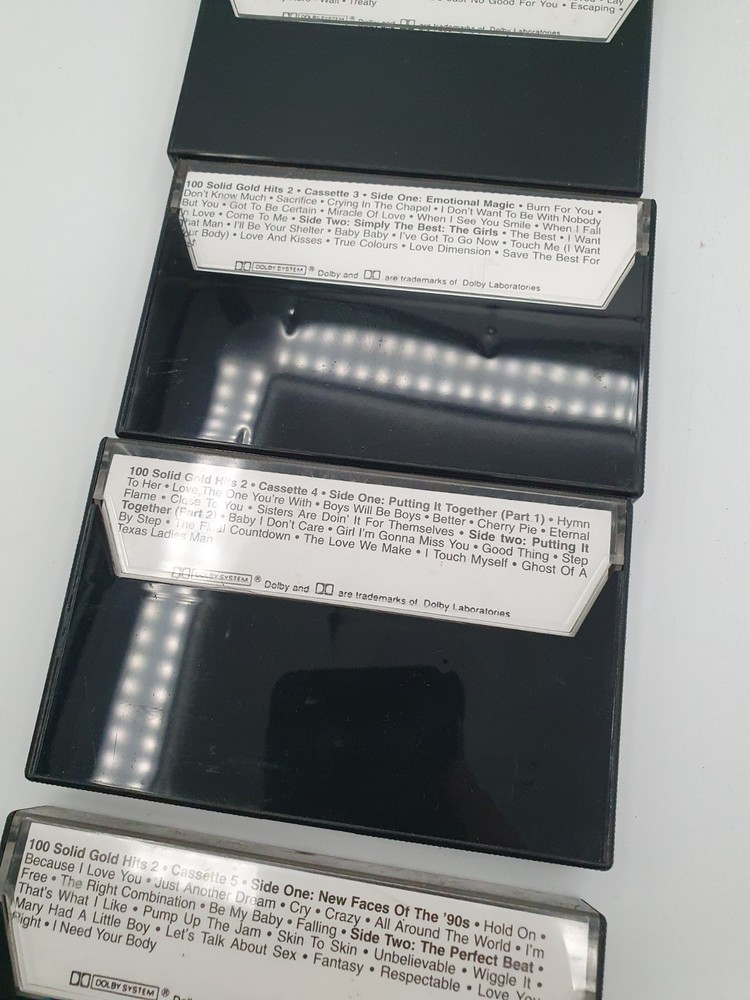 readers digest 100 solid gold hits cassettes x5 1-5 plus holder