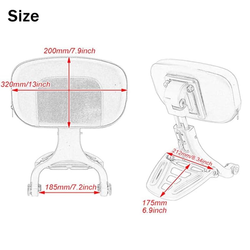 Motorcycle Multifunction Sissy Bar Driver Passenger Adjustable Backrest black