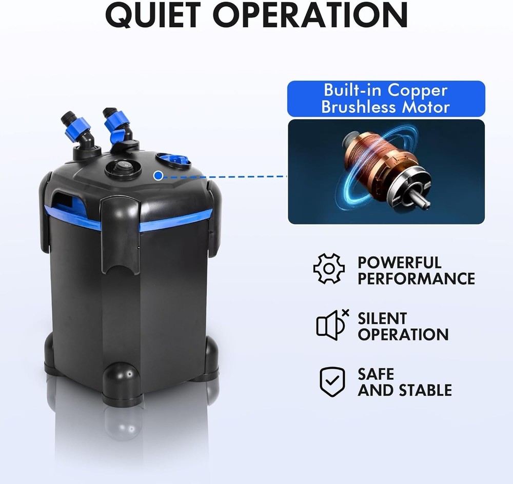 Quiet 225GPH Canister Filter for Large Aquariums