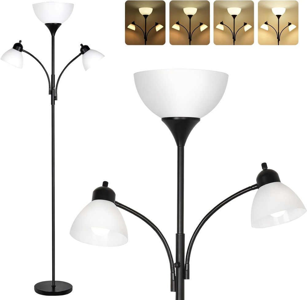 Modern Floor Lamp with Stepless Dimming & Adjustable Reading Lights