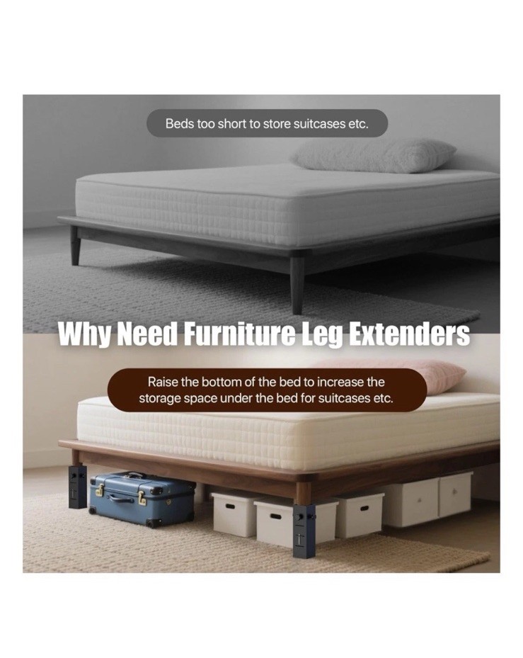 Bed Risers Extenders, 3" Diameter, 5 Level Adjustment Height, Black, 4pc
