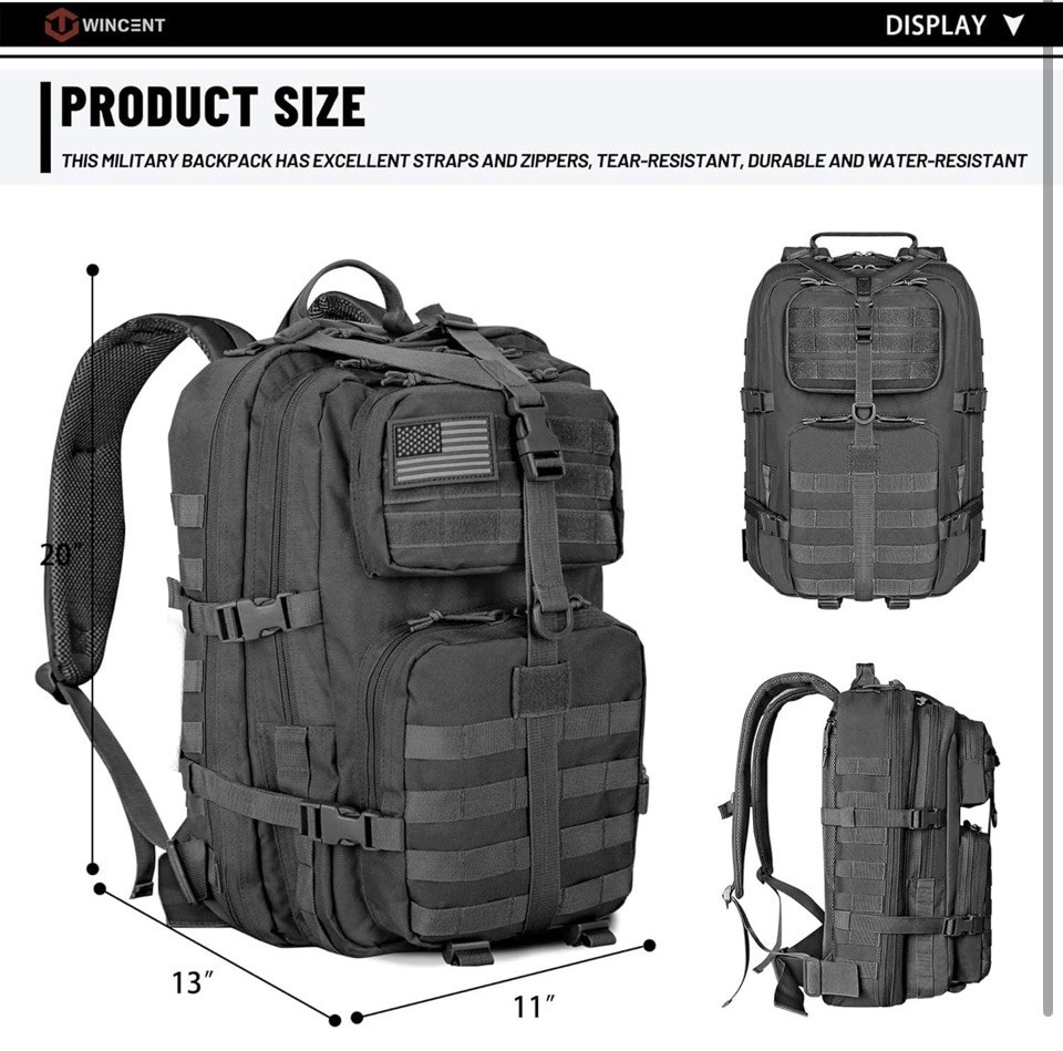 Wincent Multi Functional Military Assault Tactical Backpack w/ Double Stitching
