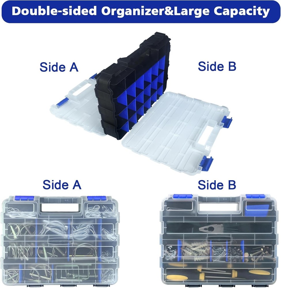 Tools Organizer Box Small Parts Storage 50-Compartment Double Side Blue