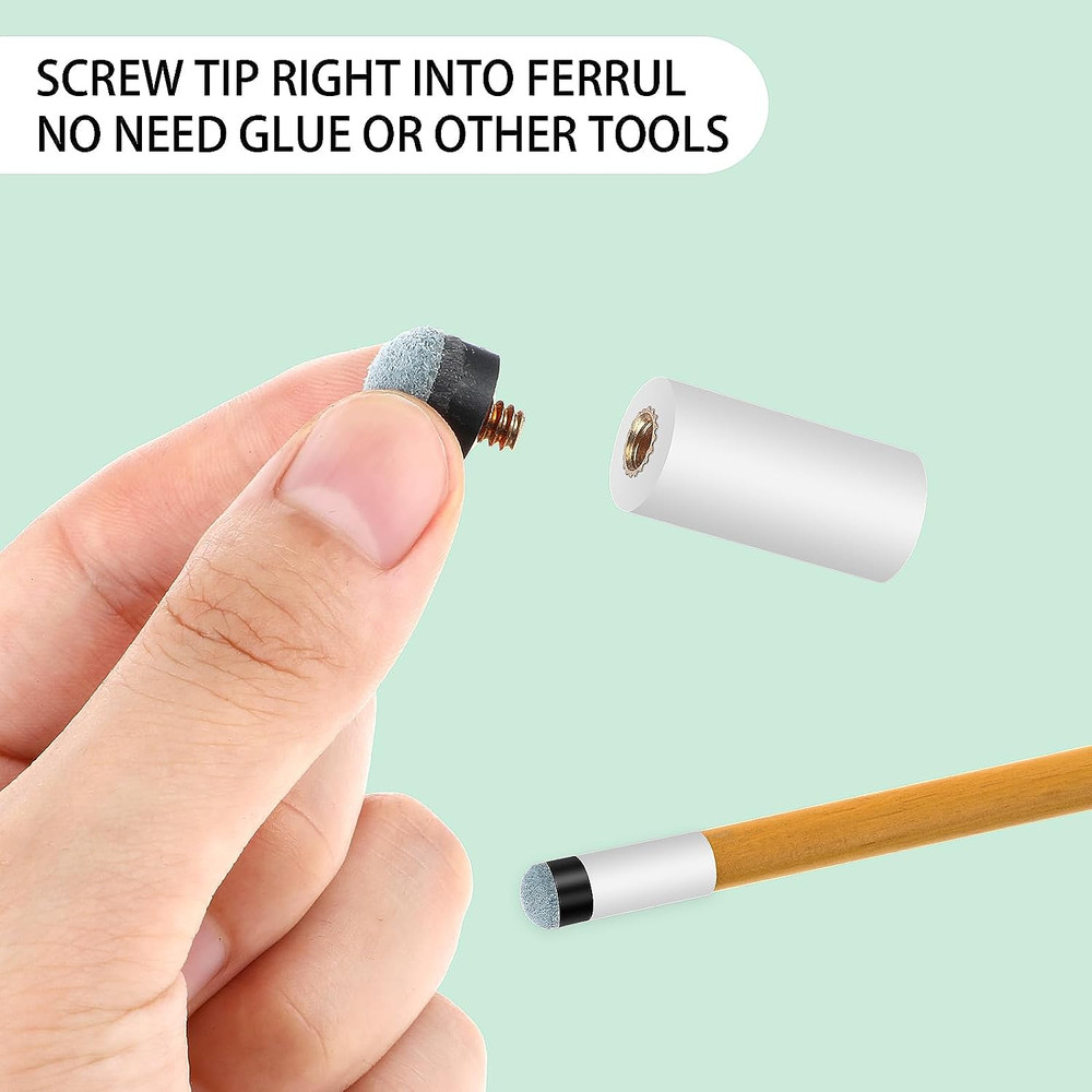 10 Sets Billiard Cues Tips Replacement with White Pool Cue Stick Ferrules, Screw