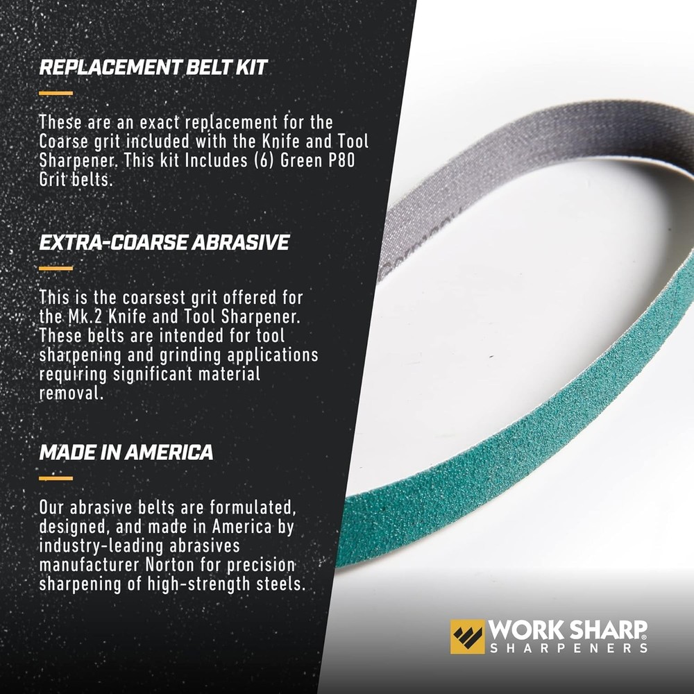 Work Sharp Knife & Tool Sharpener P80 Extra Coarse Grit Replacement Belt Kit WSS