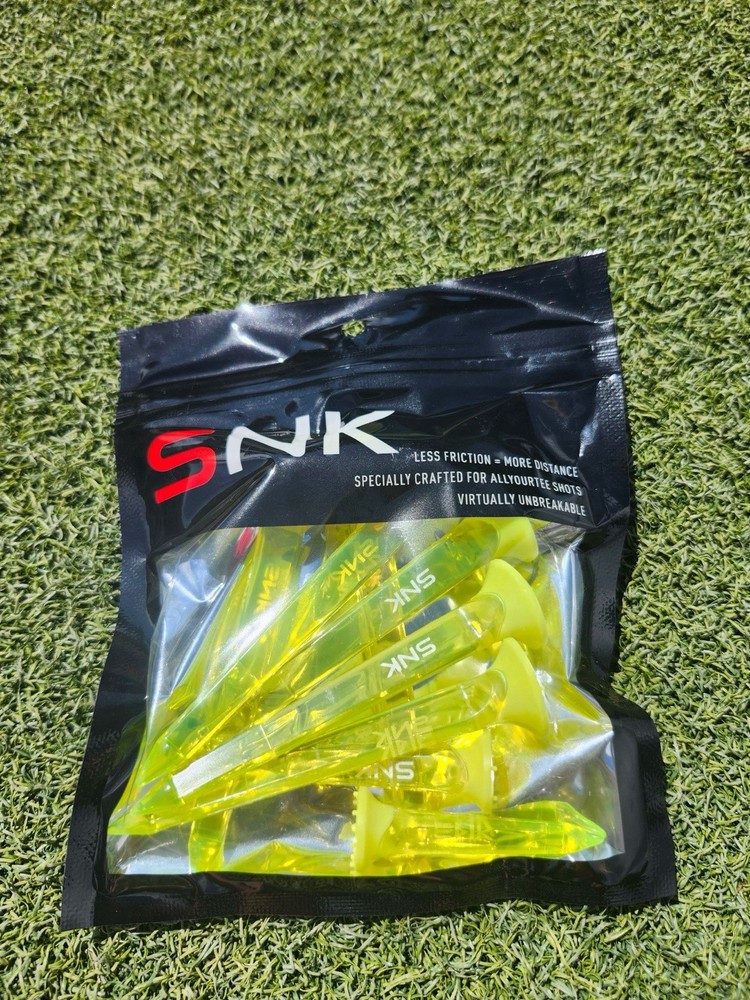 SNK Golf Tees (8 Pack) – Virtually Unbreakable Plastic – Long Drive - Yellow