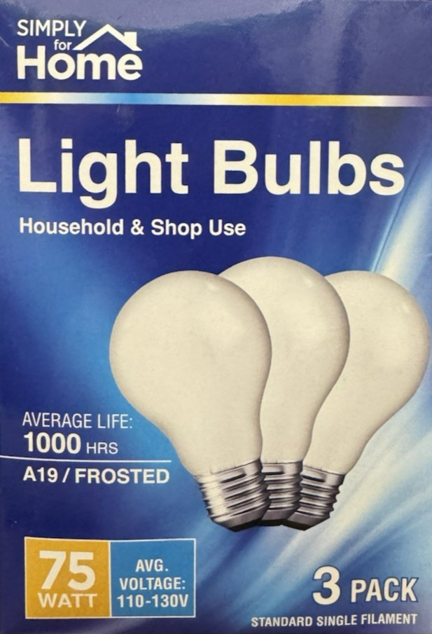 6 75W Simply for Home Frosted White Glass A19 Light Bulbs w/Standard Medium Base