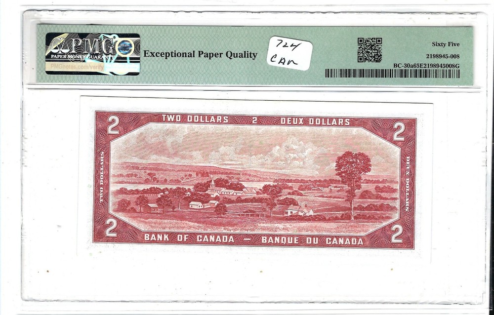1954 Canada ** DEVILS FACE** $2 BC-30a PMG 65 EPQ