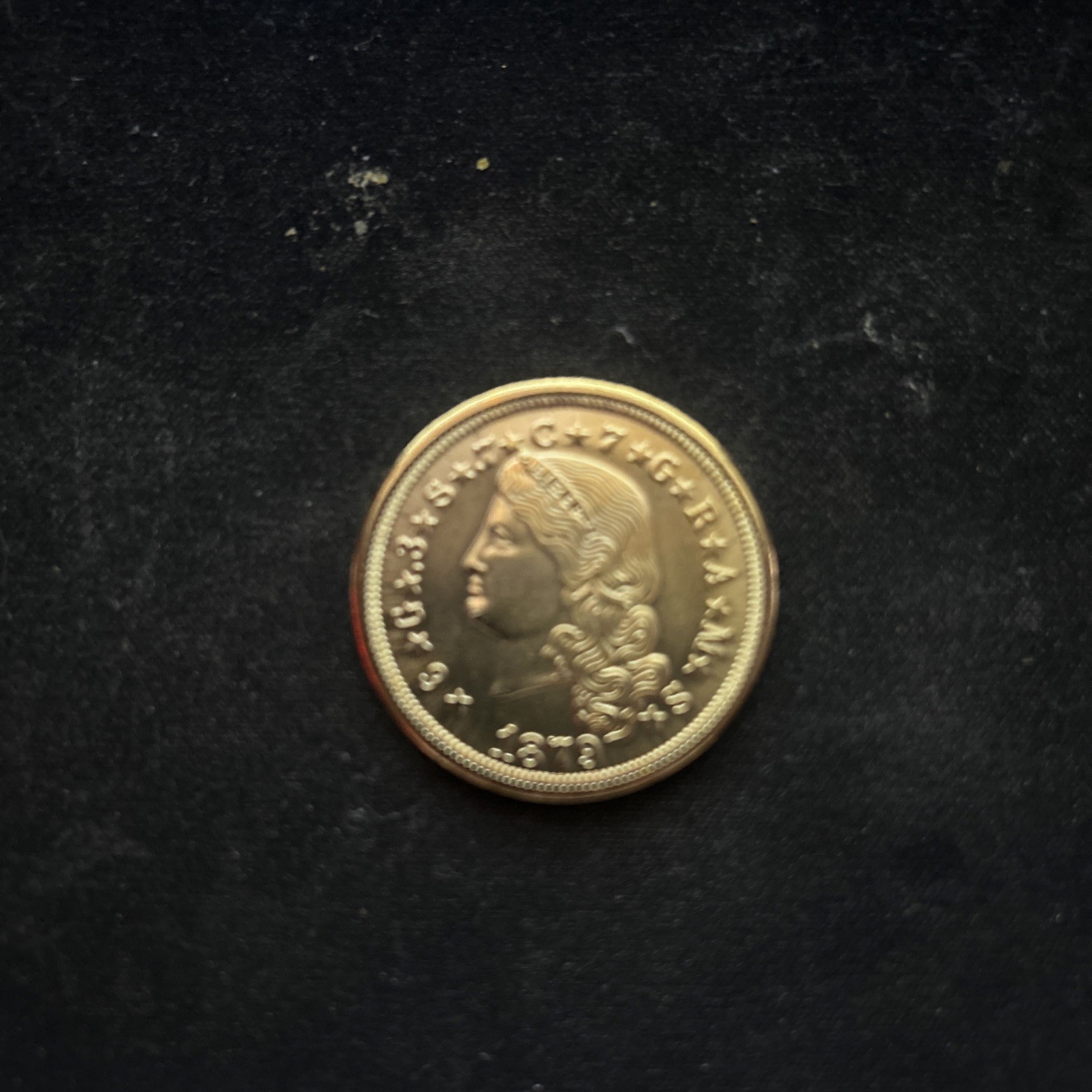 1879 $4 Stella Four Dollar Piece Coiled Hair Restrike Gold Plated Coin