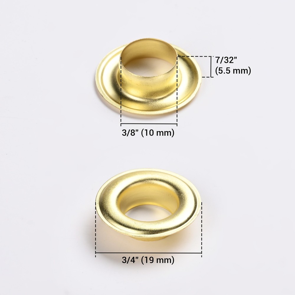 Yescom 500 sets Grommet Kit 3/8 inch 10mm Size #2 Solid Brass Eyelets Washers