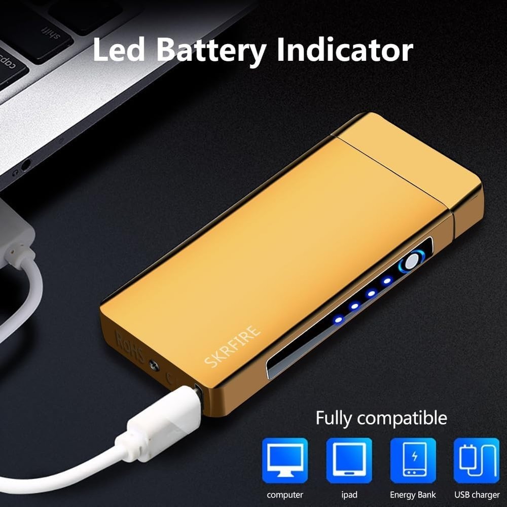 Luxurious Gold Plasma Lighter - USB Rechargeable with Windproof Arc Technology