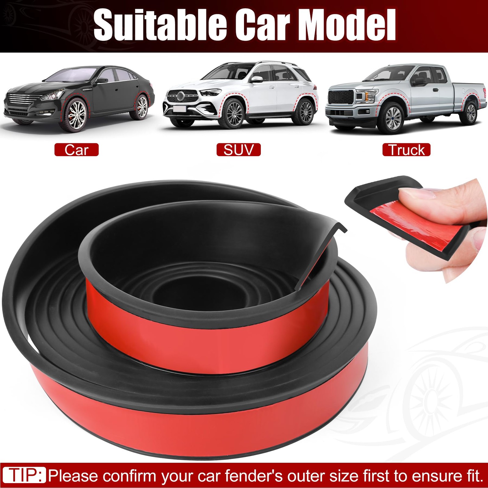 20FT Car Wheel Arch Trim Rubber Fender Flares Protector for SUVs & Trucks