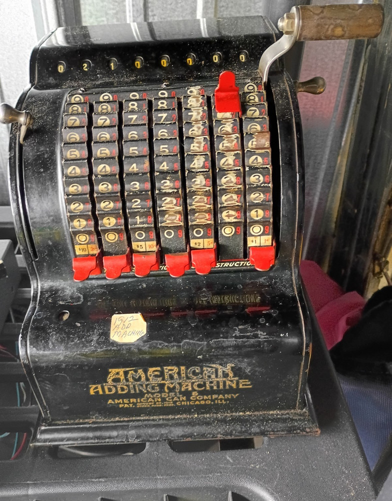 American Can Company 1912 Mechanical Adding Machine Black with Red Keys
