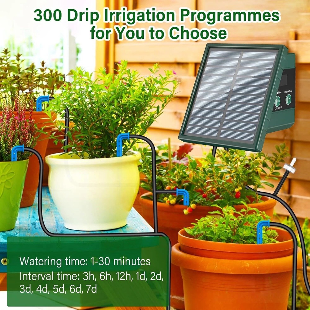 Solar Irrigation System 300 Watering Programmes with 10M Hose and 10 Drip Tip