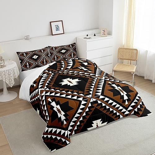 Rustic Western Size Comforter Set For Men,Southwestern Aztec Full Multi 11