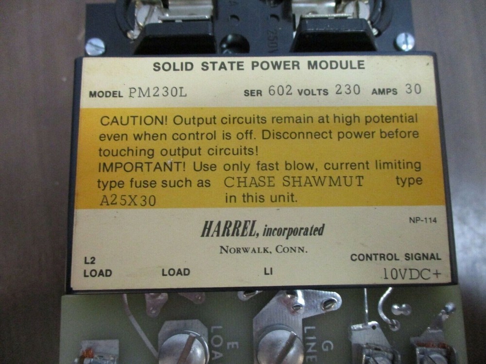 Harrel Solid State Power Module PM-230L 30A 230V Control: 10VDC Used