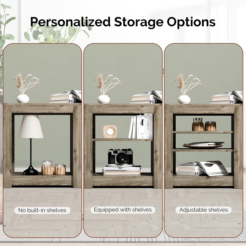 70" Washed Gray Double-Sided Fireplace Cabinet, 23" Fireplace Core