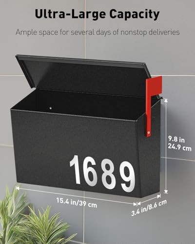 Mailboxes for Outside, Wall Mount Mailbox with Flag and Mailbox Number