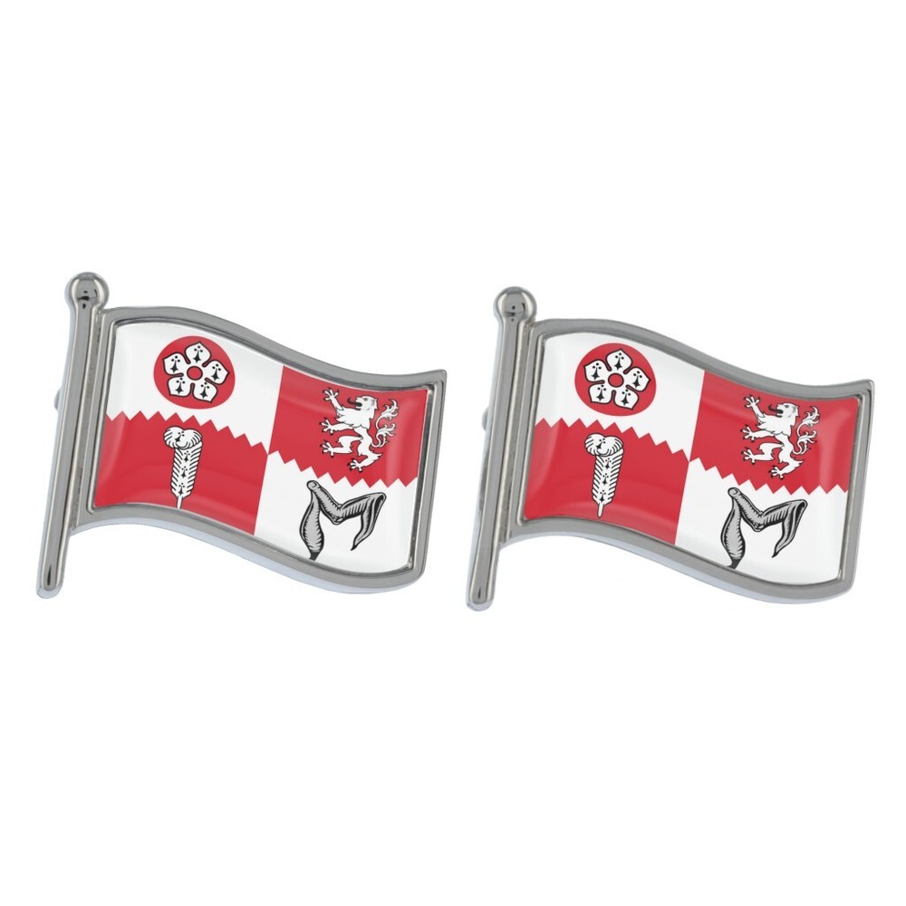 Leicestershire Wave Flag Silver Cufflinks in Gift Box
