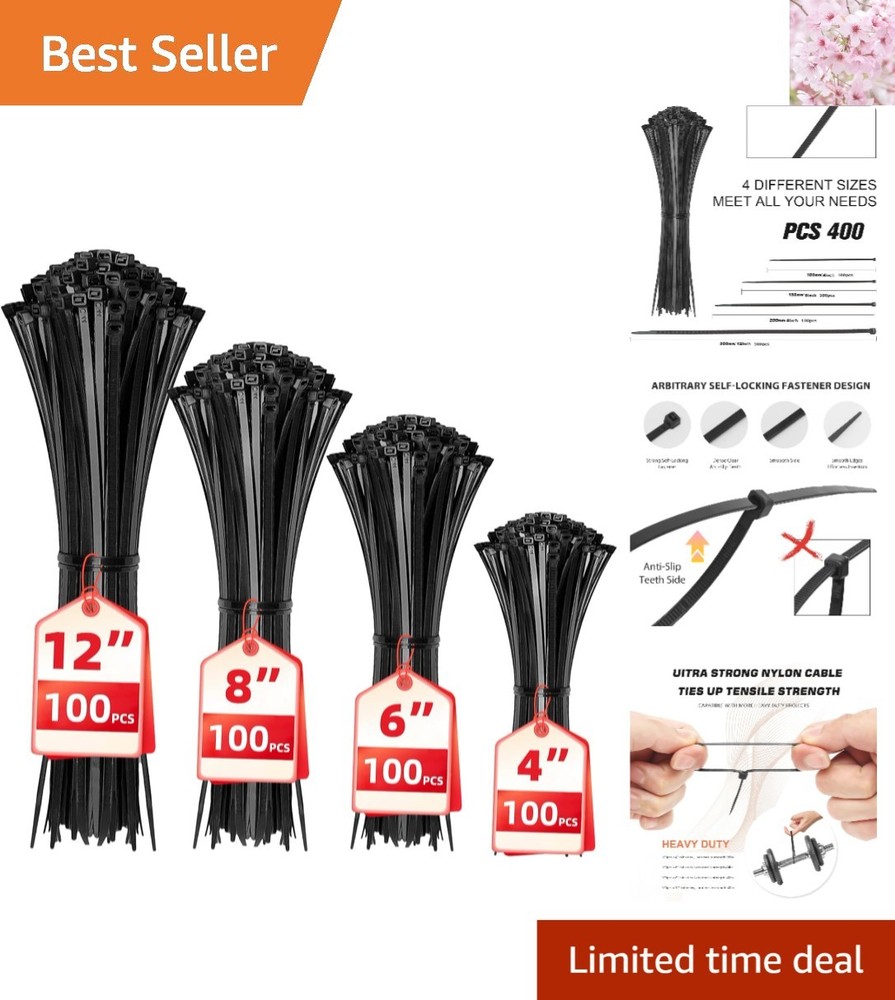 400 Assorted Nylon Cable Ties: Strong & Durable; Perfect for Workshop Projects