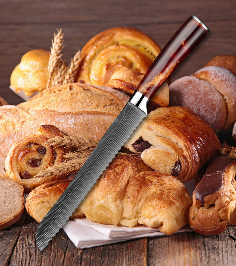 12PC Japanese Damascus Pattern Chef Knives Cleaver Kitchen Knife Set With Sheath