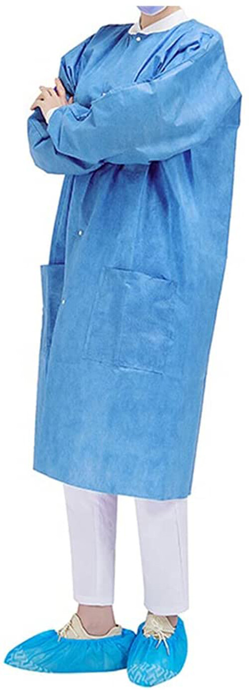 Case of 50 Medical Disposable SMS Lab Coat Gown Blue, 35gsm, With Pockets