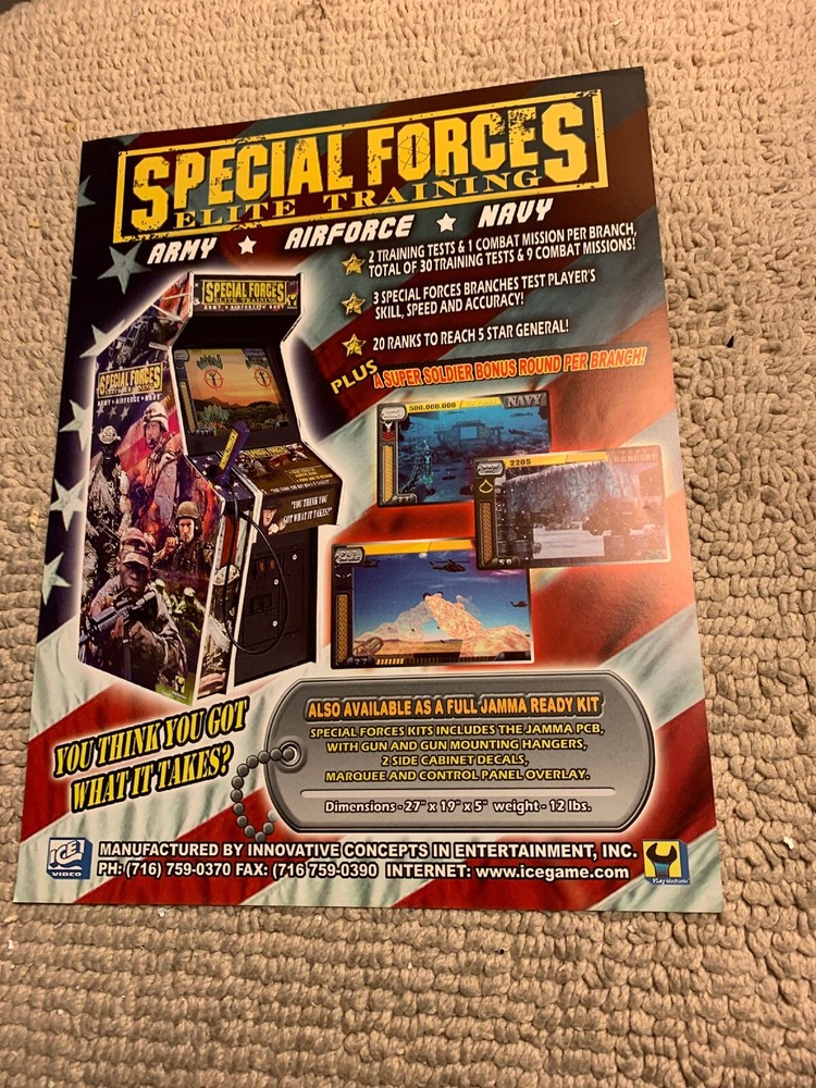 nos original Special Forces Elite Training Ice   ARCADE VIDEO GAME  FLYER