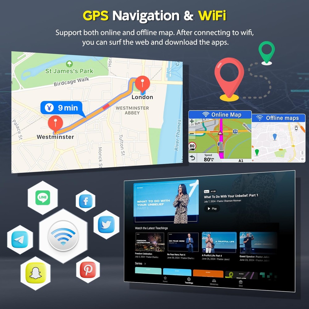 4+64G 9" Touchscreen Car Stereo Wireless Carplay Android Auto GPS Bluetooth WiFi