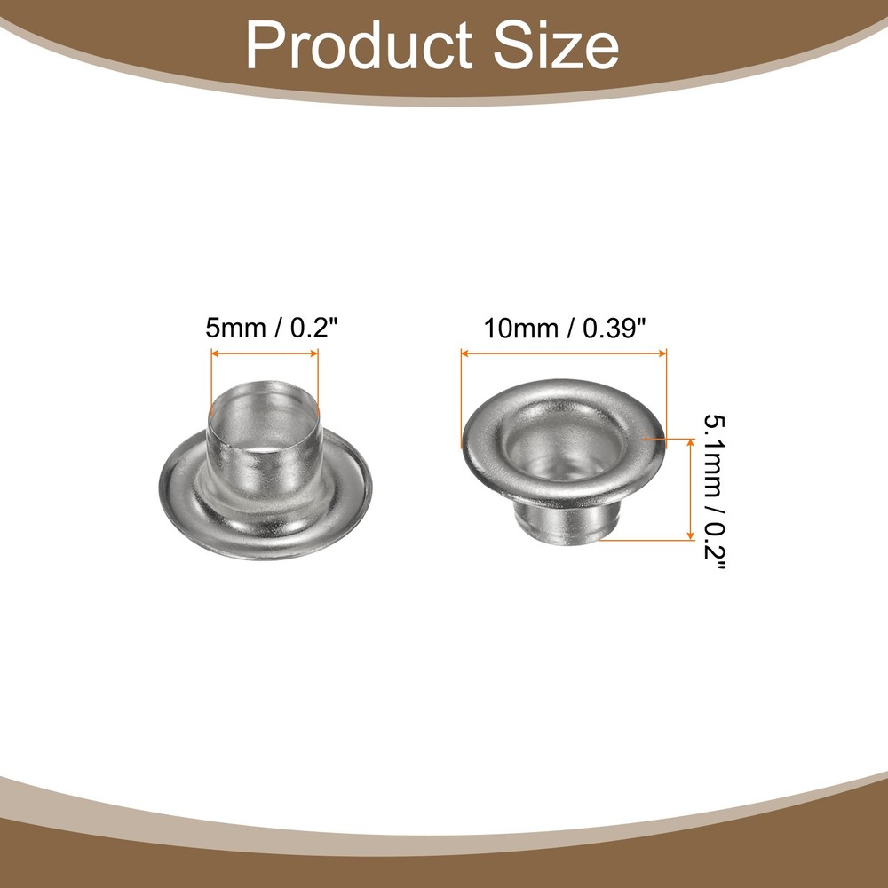 50Set Grommets Eyelets Kit 5mm Brass Eyelets with Washers, Silver