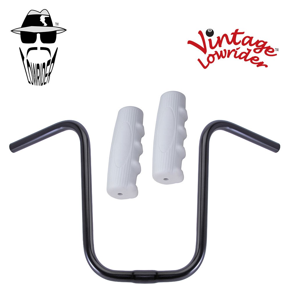 Original Lowrider 13" 25.4 U Handlebar Black 0214 120mm Grips Solid/White