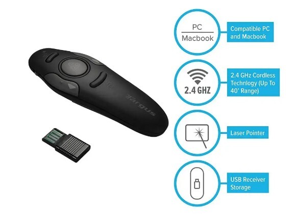 Targus Wireless USB Presenter Laser Pointer AMP16B Highlight Key PC MAC 2.4GHz
