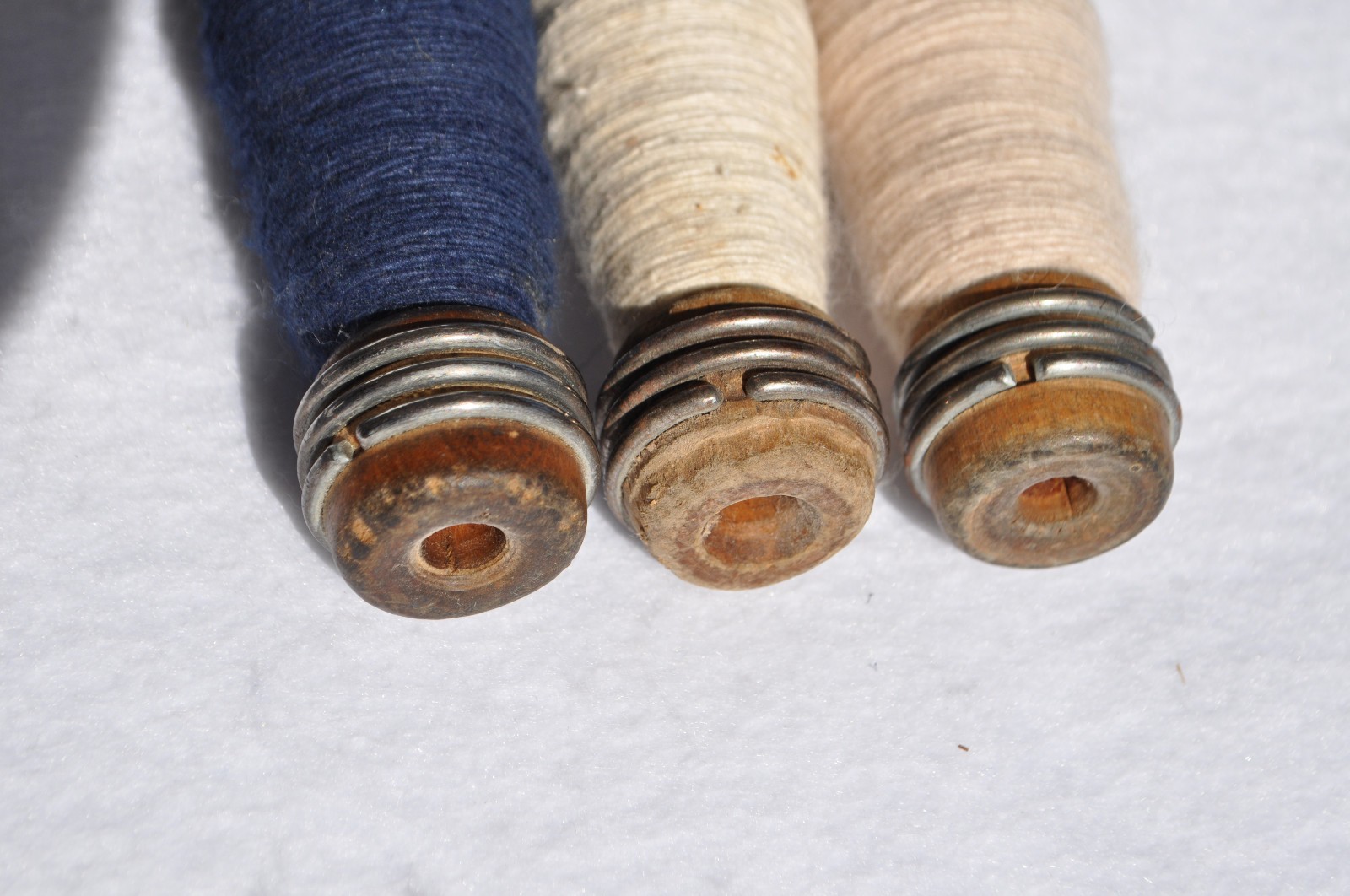 Three (3) Antique/VTG. Industrial Wood Sewing Bobbins/Quills/Spindles/Spools