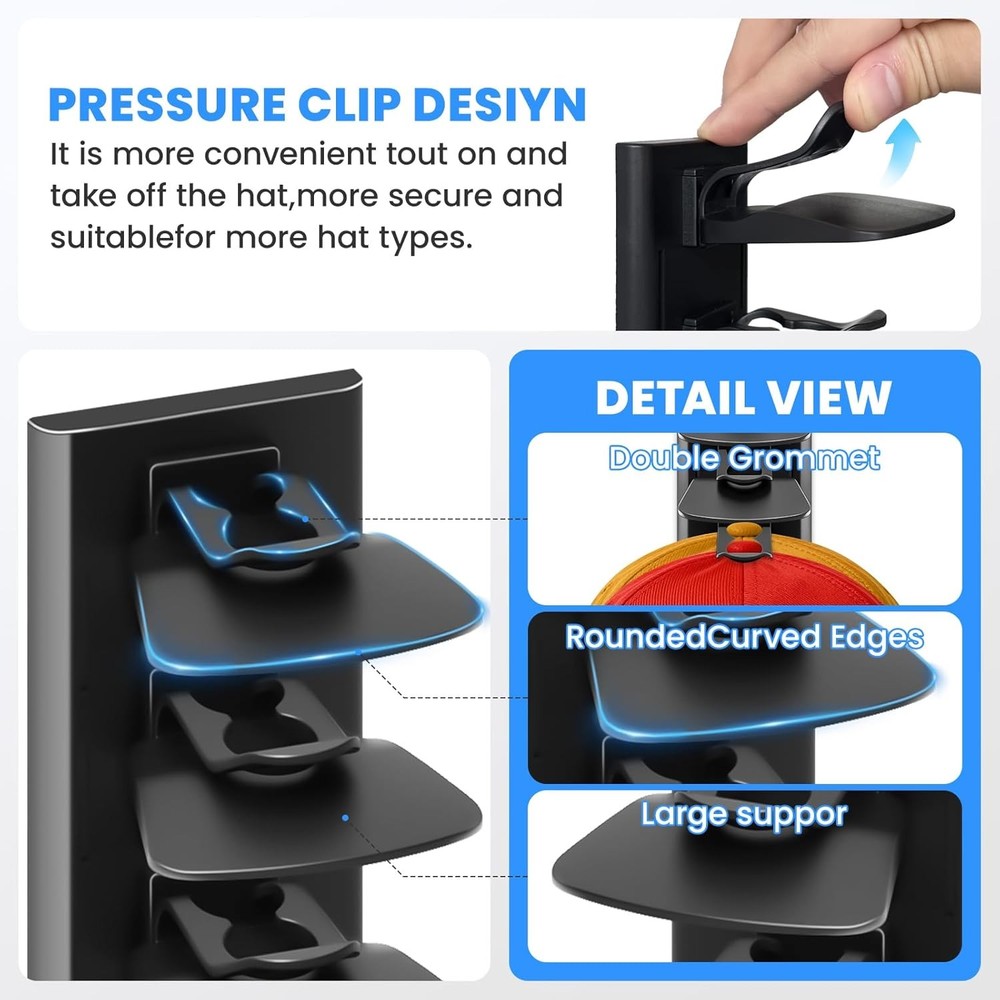 Baseball Cap Storage Rack Wall Mounted - 2-Pack - Holds 40 Caps, Space-Saving St