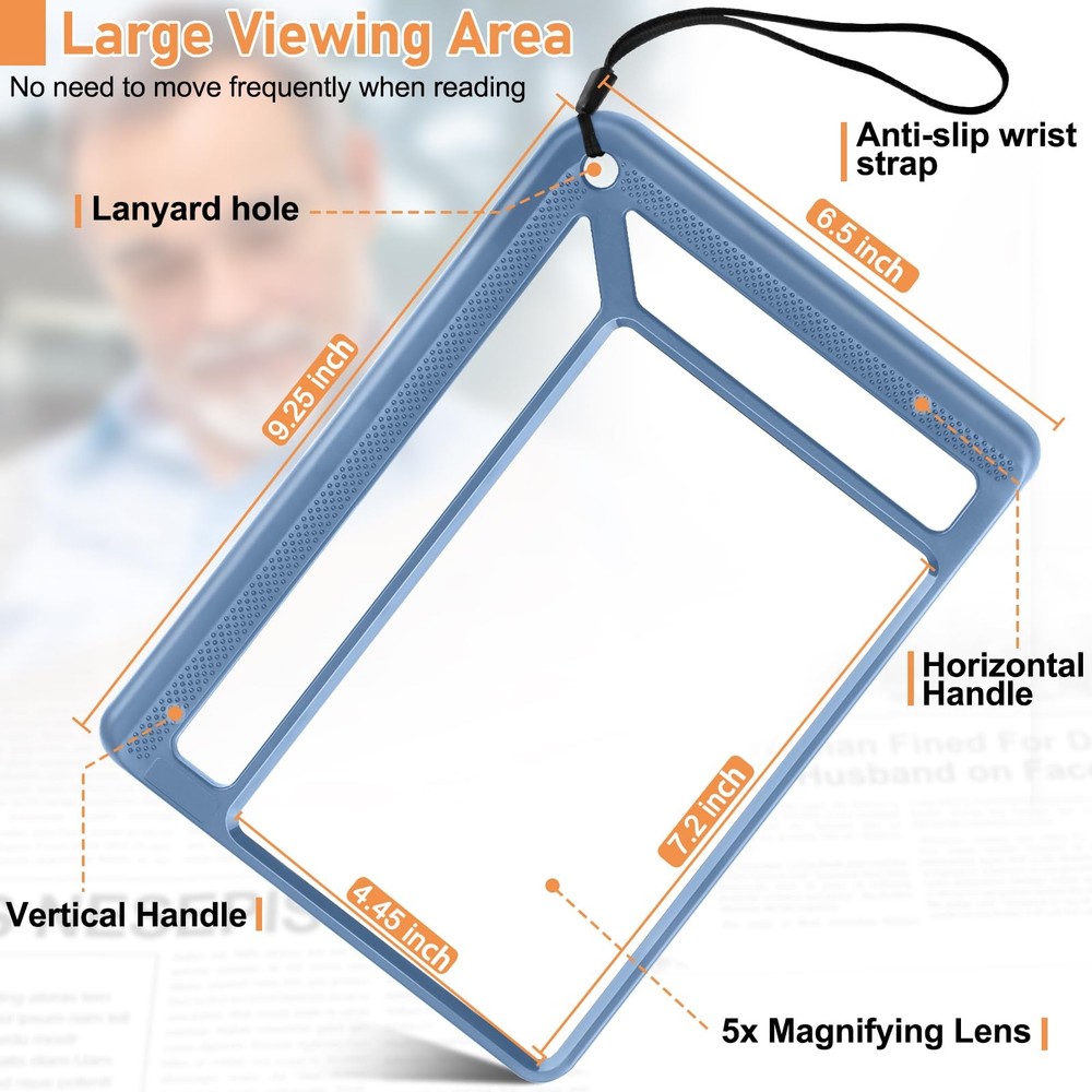 5X Full Page Magnifying Glass for Reading, Lightweight Rectangular Magnifier ...