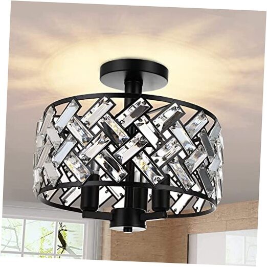 Semi Flush Mount Ceiling Light - 3-Light Crystal 11.81 inch Ceiling Light