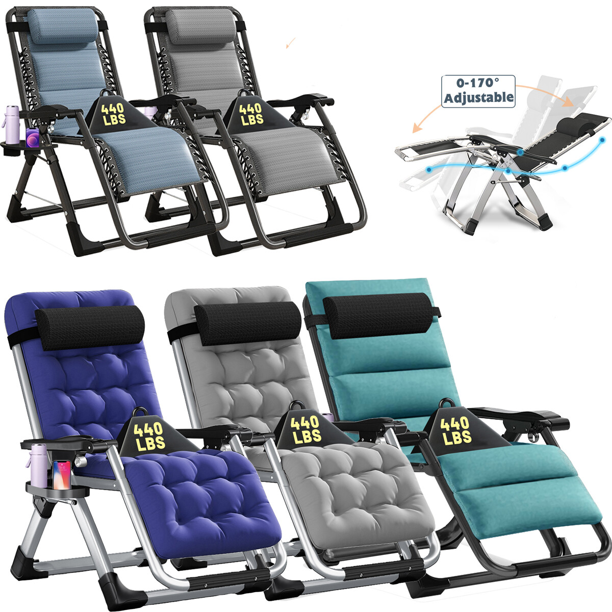 NAIZEA Zero Gravity Chair, Premium Lawn Recliner Folding Chaise Lounge & Cushion